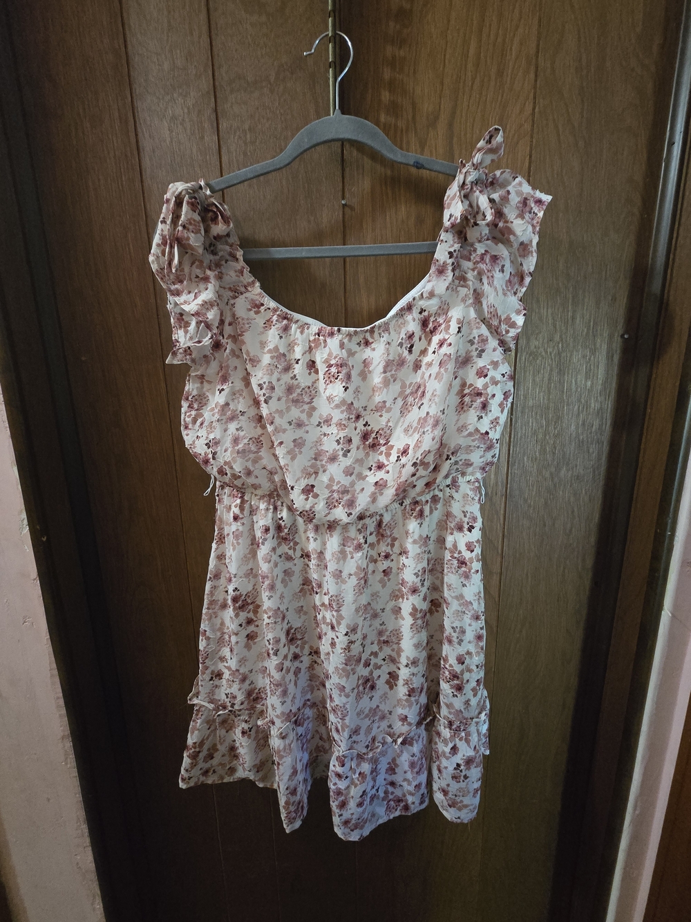 Women's Floral Ruffle Sleeve Dress - Pink White